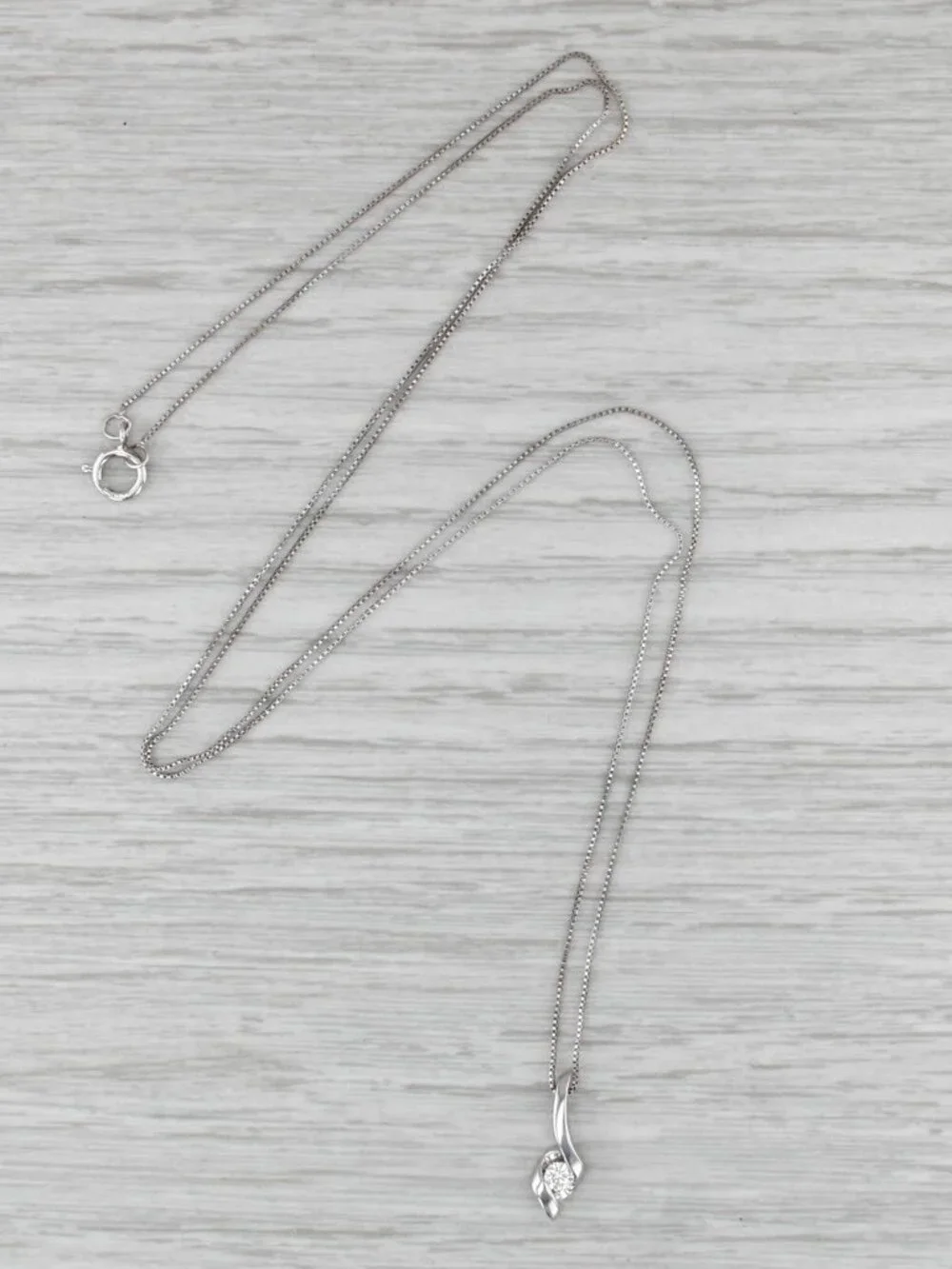 0.10ctw Diamond Solitaire Drop Pendant Necklace 10k White Gold 22.75
